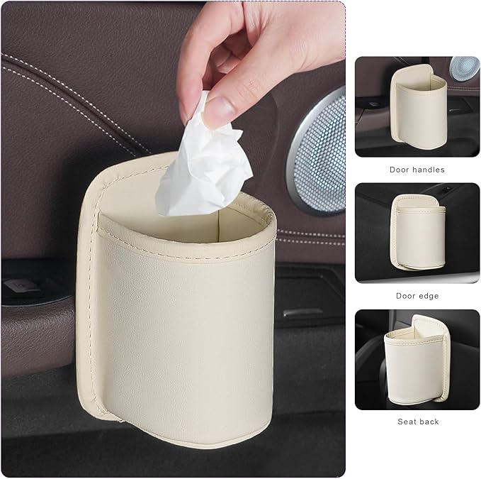 2 PCS Large Car Door Cup Holders, Clip On Beverage Drink Holder Vehicle Door Storage Organizer, Scratch-Resistant Leather Water Bottle Hanging Holder for SUV Sedan Truck (White)