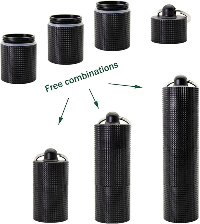 PPFISH Portable Daily Pill Case, 3 Compartments Anti-Skid Aluminum Alloy Waterproof Pill Box Dispenser, Small Pocket Pill Container, Keychain Pill Fob, Travel Pill Holder for Men Women