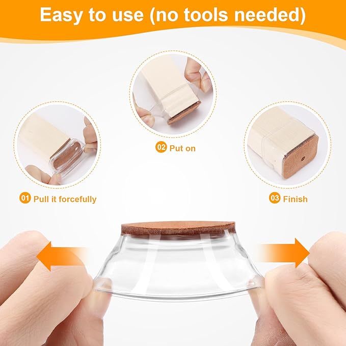 CHUNZEXI 16 Pack Rectangle Chair Leg Floor Protectors for Hardwood Floors, Silicone Felt Covers Pads Caps, Protect Wood Furniture Feet Floors Noise Reduce and Scratch (Rectangle Small & Clear)