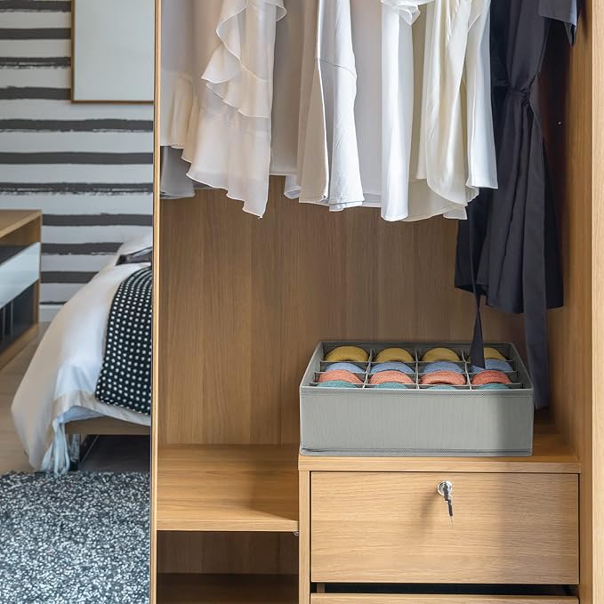 Joyoldelf Sock Drawer Organizer Divider Underwear Organizer 16-cell Fabric Dresser Drawer Organizers Storage Boxes for Socks Lingerie, Handkerchiefs, Ties (Grey)