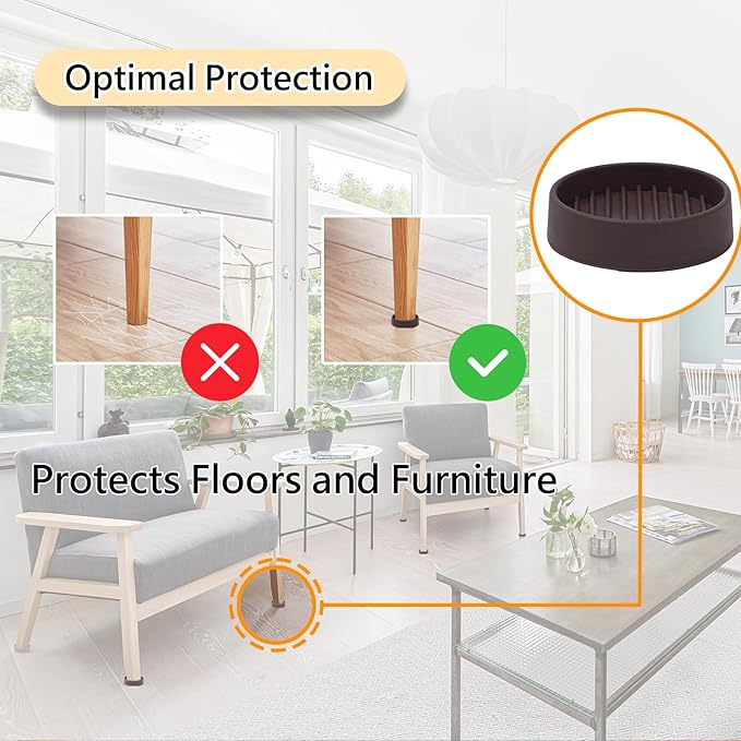1.5x1.5 Round Rubber Furniture Caster Cups, Anti-Sliding Furniture Pads, Bed Stopper Floor Protectors with Grip - Protect Any Flooring