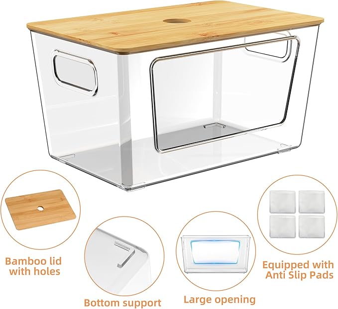 3 Packs Trash Bag Holder, Stackable Trash Bags Dispenser with Bamboo Lid, Extra Large Garbage Bag Holder for Kitchen, Laundry Room, Under Sink Storage Organization