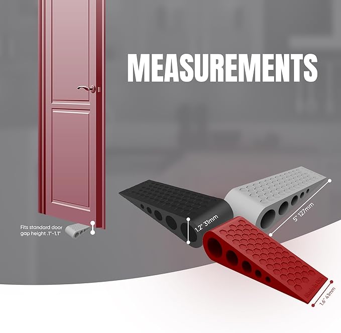 Door Stoppers for Bottom of Door Premium Floor Rubber Door Stop Wedge Made in USA Heavy Duty Honeycomb Design for Carpet, Tile, Ideal for Home, School, Commercial, Black