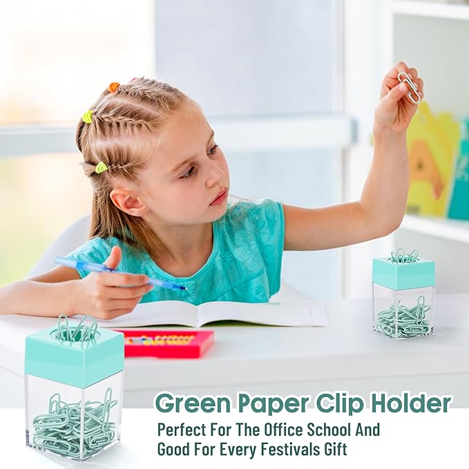 Outus 4 Pieces Magnetic Paper Clip Dispenser Holder Paperclip Dispenser for Desk, School, Office (Light Green)