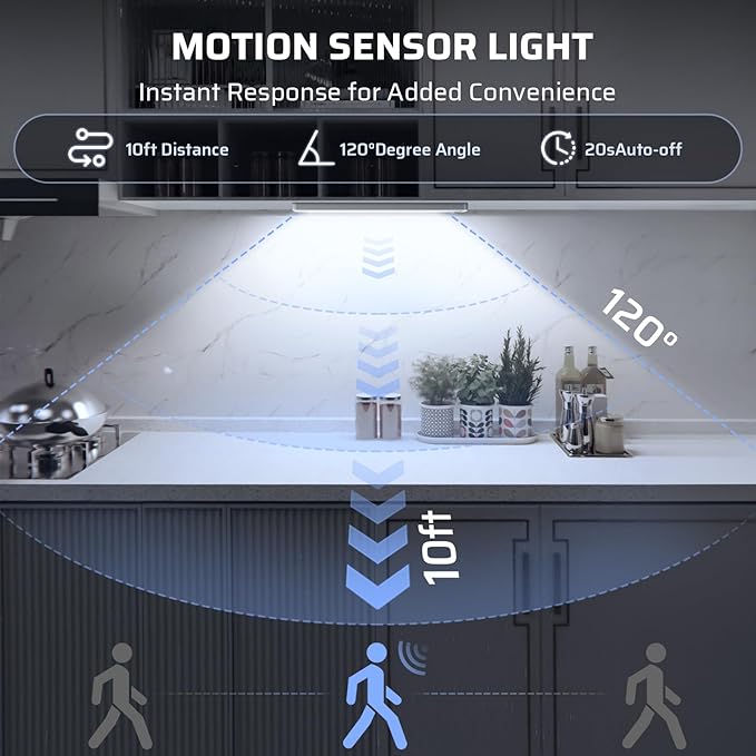 2 Pack Under Cabinet Lighting Wireless 14inch LED Motion Sensor Magnetic Light 2500maAh Rechargeable Indoor Closet Lights for Kitchen, Stairs Cool White