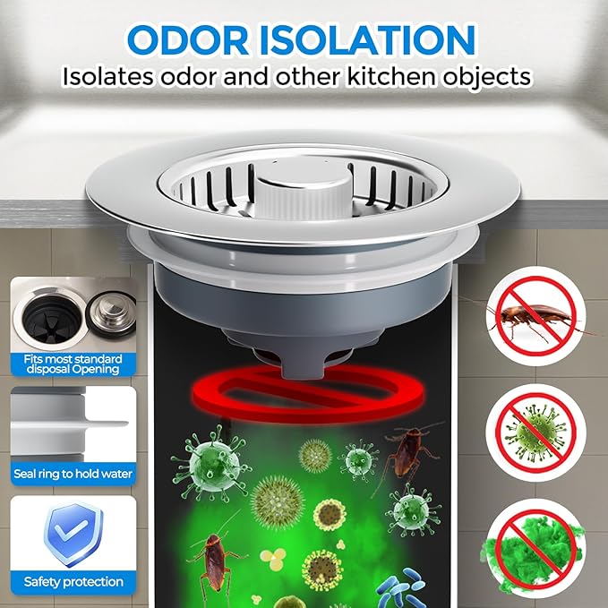 zaa Kitchen Sink Drain Strainer - Kitchen Sink Stopper,Stainless Steel Kitchen Drain Plug & Sink Installation Parts with Anti-Clogging Basket, Fit US Standard 3-1/2'' Sink Drain Hole