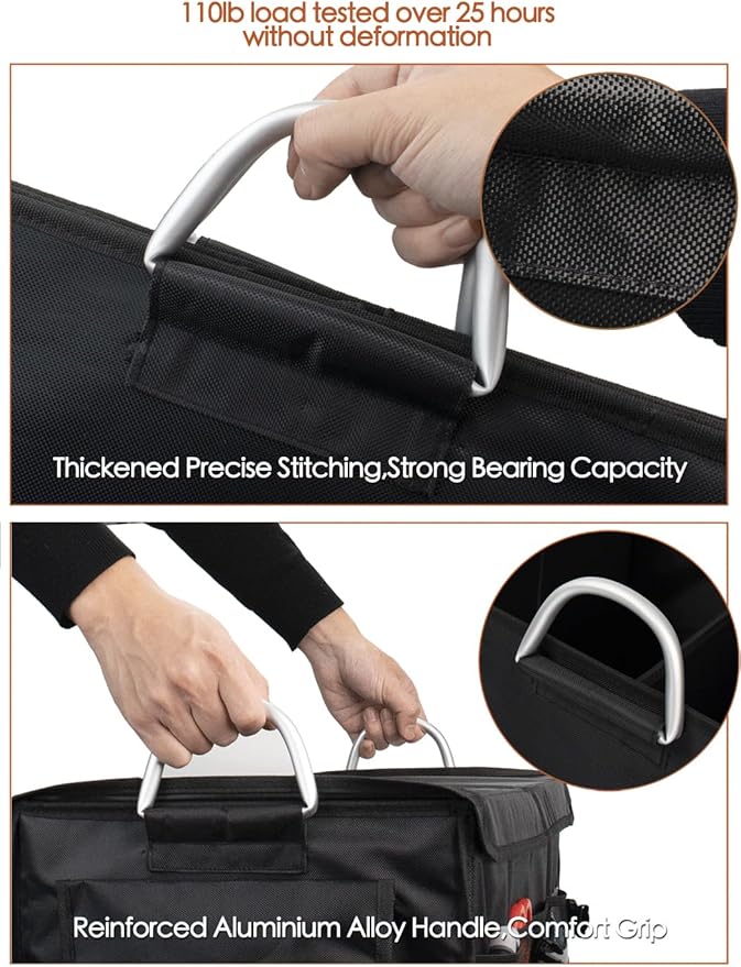 Tongketec Trunk Organizer With Lid,Small,Black 28L,For SUV Car Truck,Collapsible Waterproof Oxford Fabric,Portable Multipurpose sorting,2-Compartments with Aluminium Alloy Handle
