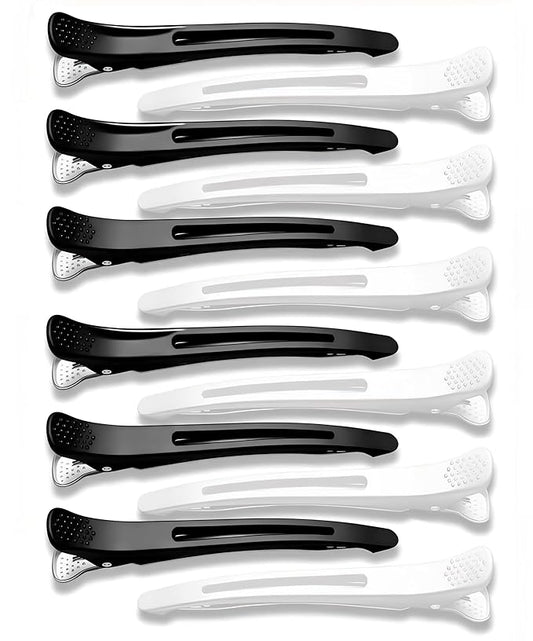 12 PCS Duckbill Hair Clips for Sectioning - 4.3” Professional Non-Slip Hair Clamps with Silicone Band, Gentle No-Mark Hold for Thick Hair, Styling & Coloring