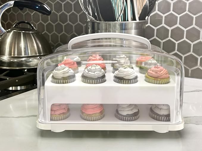 Top Shelf Elements MINI Cupcake Box. NOT For Standard Size Cupcakes. Fashionable White Carrier Holds 24 MINI-Size Cupcakes, Cupcake Traveler,