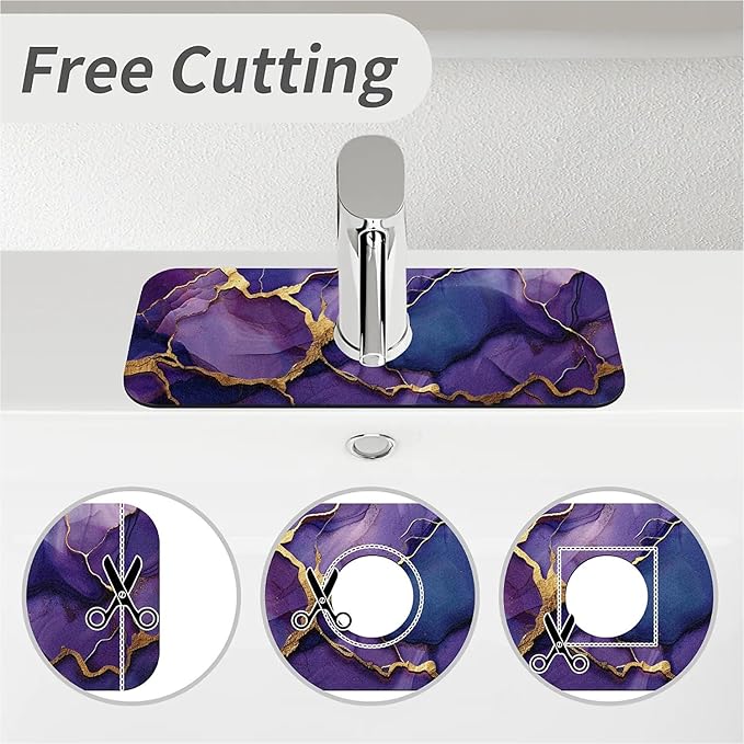 Kitchen Sink Splash Guard，Deep-purple gold marble Faucet Mat Sink Gadgets-Super Absorbent Fast Drying Mat Drip Catcher for Kitchen, Bathroom,Sink Mat, Dish Drying Mat, Bathroom(15" X 5.5" )