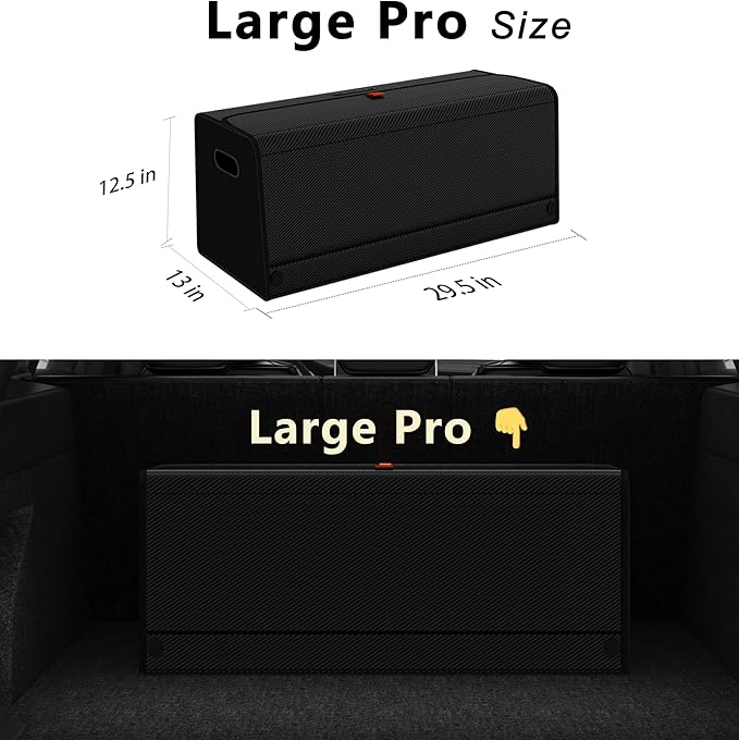 GMQ Car Trunk Organizer for SUV, Car Organizers and Storage with Collapsible Storage, Magnetic Lid, Large Capacity for SUV, Truck, MPV (Carbon Black, XXL-29.5×13×12.5 IN)