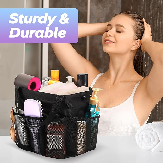 Mesh Shower Caddy Portable, Dorm Room Essentials for College Students, Large Capacity with 8 Pockets Shower Bag for Camping, Swimming, Gym, Travel