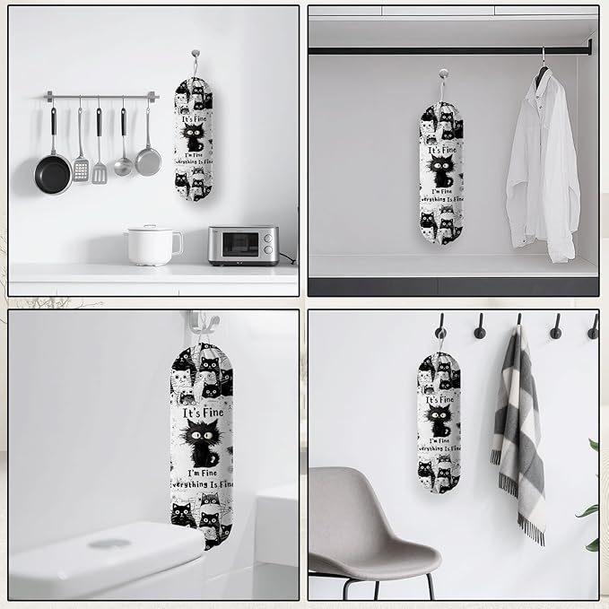 Plastic Bag Holder, Grocery Bag Organizer Storage, Kitchen Dispenser Holders Reusable Shopping with Free Adjustment Drawstring Closure for Home Kitchen Decor, Cat