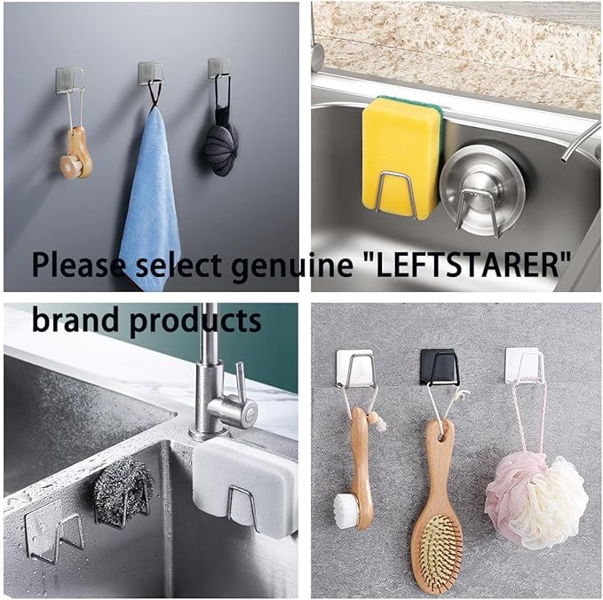 LEFTSTARER 4 Pack Sink Sponge Holder for Kitchen Sink Premium SUS304 Stainless Steel Rustproof Waterproof Quick Drying Small Strong Adhesive Sponge Holder (4)