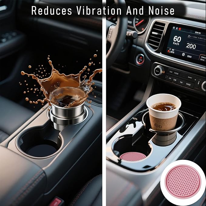 Car Cup Holder Coaster 4 Pack - Non Slip & Shockproof,Flexible PVC Rubber Insert for Car/Truck/SUV/Van (2.75"x0.2") Universal Fit Auto Cup Holders Accessories for Women and Man (Pink)