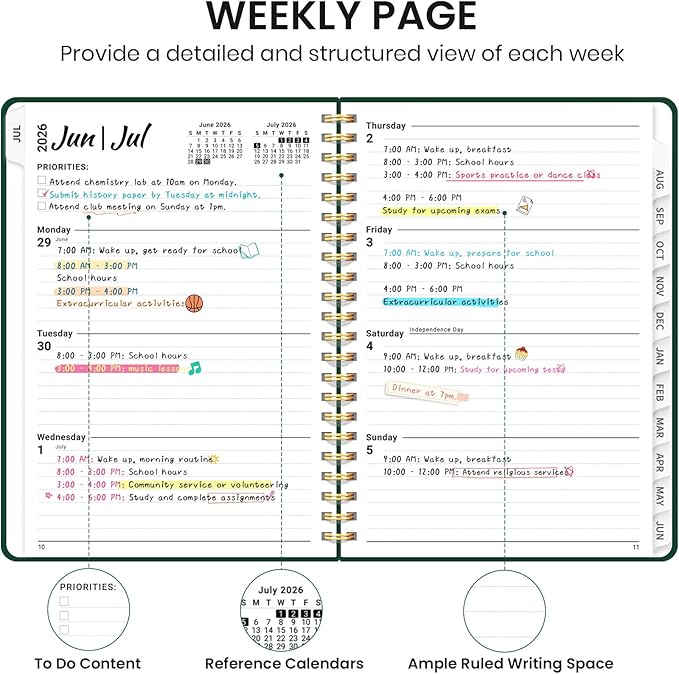 Planner 2026-2027 for Women & Men, Academic Monthly and Weekly Calendar Planner, Jul 2026 - Jun 2027, A4 (8.5" x 11"), Teacher Student Planning Book with Tabs, Ideal for Office School Supplies - Dark Green