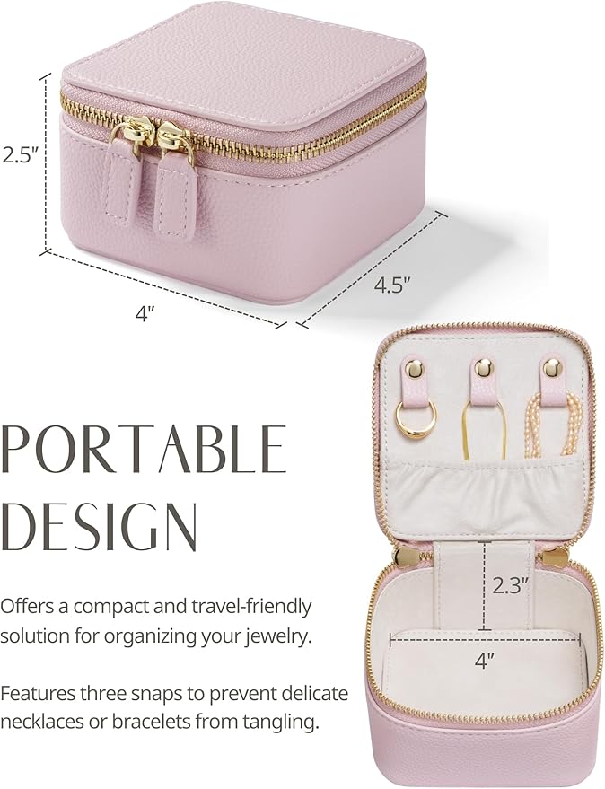 Popvibe Small Jewelry Box Portable Jewelry Case Travel Jewelry Organizers and Storage with 6 Mini Pouch Jewelry Bags, Pink Traveling Jewelry Case for Women