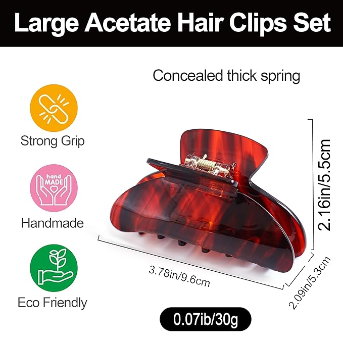 Big Claw Hair Clips for Women Hair Jaw Clips Large Hair Claw Clamps Acetate Hair Clip 2 Pack,Black/Burgundy