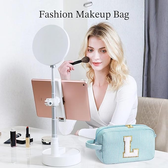 YOOLIFE Birthday Gifts for Women, Personalized Gifts for Women Friends, Initial Blue Makeup Bag I