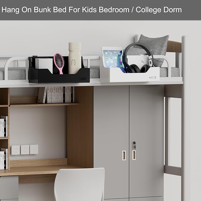 Bedside Caddy Hanging Storage Basket Little Size Plastic Beside Shelf Hang-on Storage Organizer for Collage Dorm Bunk Bed,Changing Table - Bedroom Essentials for Phone,Mini Speaker,Tissues (Clear)