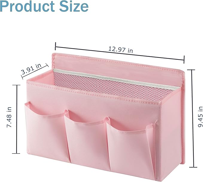 2-Pack Hanging Storage Baskets - Wall Organizer with 3 Pockets for Home/Dorm/Closet/Door, Multi-Purpose Space Saver for Office/Bathroom/Nursery - Foldable Fabric Organizer (Pink)
