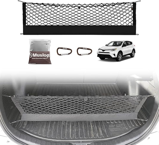 Muslogy Envelope Style Trunk Cargo Net Compatible with Toyota RAV4 2013-2018 Accessories Custom Fit Trunk Organizer Upgraded Storage Luggage Net with Metal Hooks