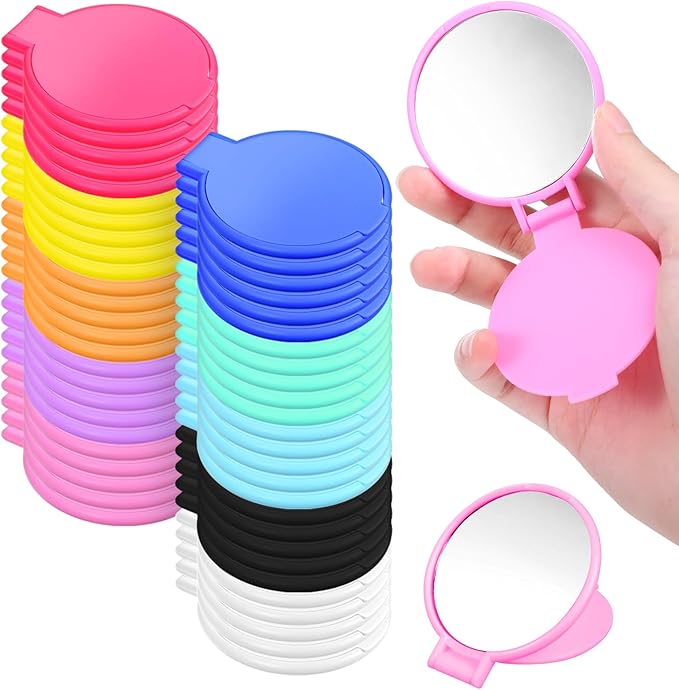 200 Pcs Compact Mirror Bulk Colorful Portable Round Makeup Mirror Mini Foldable for Women Men Travel Daily Use Purse Vanity Mirrors
