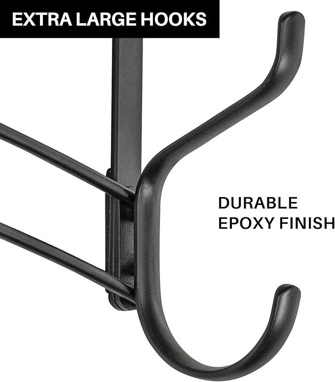 LYNK Professional® Home™ Over the Door Hooks - 46 Hook – Over the Door Coat Rack - Over the Door Hanger - Hanging Towels or Clothes - Bathroom, Bedroom, Laundry Room - Lifetime Ltd. Warranty, Black