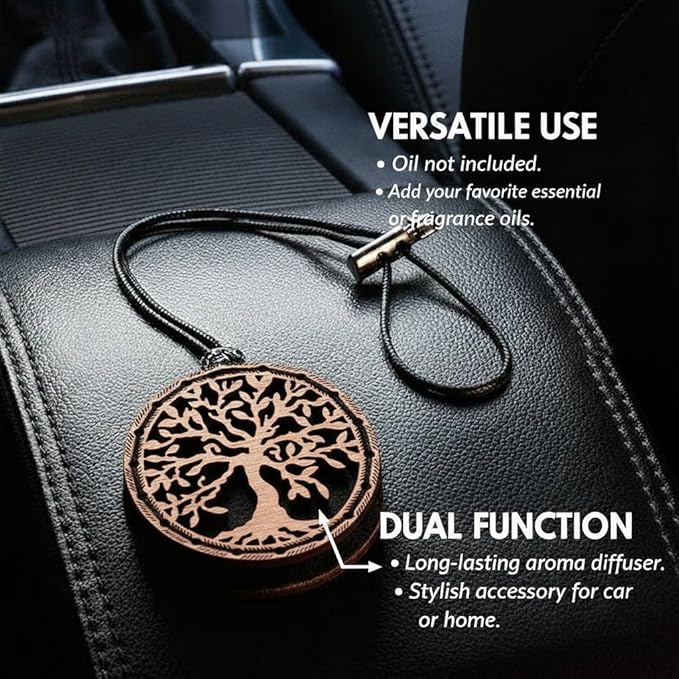 Wood Car Air Freshener — Tree Of Life Handmade Unscented DIY Essential Oil Hanging Diffuser with Felt Insert — Add Your Own Oils — Refillable — Car/Truck/SUV — Cardboard Box