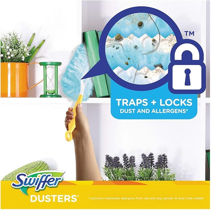 Swiffer 21459CT Refill Dusters, Dust Lock Fiber, Light Blue, Unscented, 10/Box, 4 Box/Carton