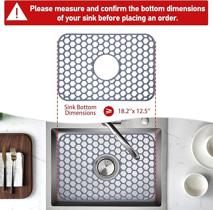 Silicone Sink Protectors for Kitchen Sink with Center Drain - 18.2"x12.5" Kitchen Accessory, Non-Slip Heat Resistant Mat for Bottom of Farmhouse Porcelain Stainless Steel, Dishwasher Safe