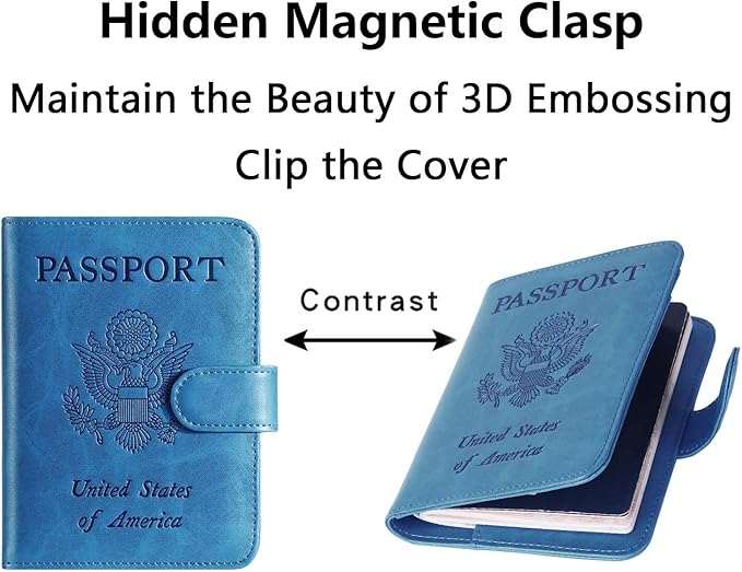 Airtag Passport Holder Cover Wallet RFID Blocking Leather Case Travel Essentials Luggage Accessories Travel Must Have(118#Blue)