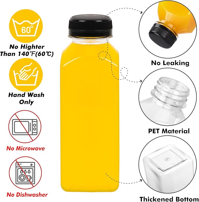 BAKHUK 236pcs 12oz Empty Plastic Juice Bottles with Caps, Plastic Water Bottles with lids, Reusable Clear Bulk Beverage Containers for Juice, Milk and Other Beverages