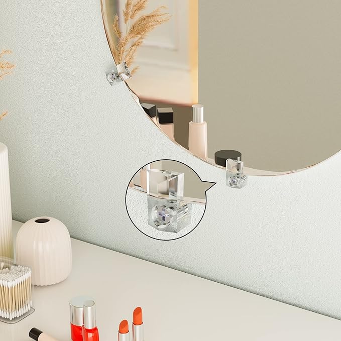 22 Sets of Mirror Holder Clips Kit,3/8 Crystal Clear Plastic Mirror Clip,Mirror Holder Clips Glass Retainer Clips Kit,Mirror Hanging kit with Screws and Fixed Mirror Box Door
