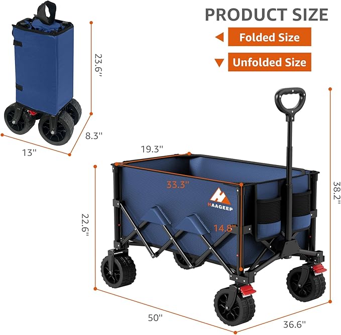 Folding Wagon Cart with Wheels Foldable - Collapsible Wagons Carts Heavy Duty, Fold Up Portable Utility Wagon for Grocery Beach Fishing Camping Shopping, Carrito para Cargar Cosas Con Ruedas(180L)