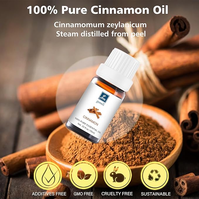 Cinnamon Oil - Pure Organic Essential Oil for Diffuser, Spray, Massage, DIY Candles & Soap - Cinnamon Bark Oil, 10mL