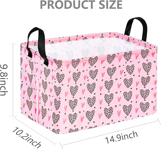 Rec Heart Print Box Hamper Storage Basket Collapsible Organizer Bin Gift Shelf Baskets for Home and Kitchen Storage