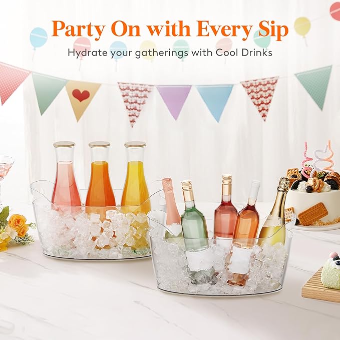 Lifewit 6.5L Ice Bucket for Parties 4 Pcs, Portable Drink Bucket for Cocktail Bar, Plastic Champagne Cooler for Beverage/Wine/Beer, Mimosa Bar Supplies Chiller Tub with Scoop 38 x18x20 cm/15x7x8"