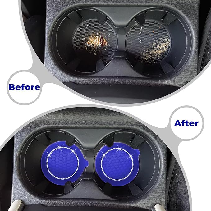 4 PCS Car Cup Coasters, Universal Cup Holder Coaster for Car Accessories, Bling CupHolders Insert for Women Non-Slip Silicone Car Cup Holder Coasters