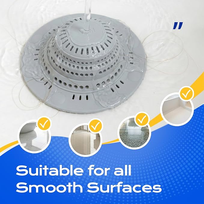 VLM 2 Pack Shower Hair Drain Catcher, Collapsible Silicone Hair Catcher Shower Drain with 8 Suction Cups - Drain Hair Catcher for Bathtub, Shower, Laundry, Sink,with Large Size