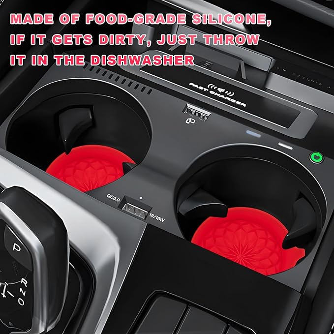 4 PCS Car Cup Holder Coasters, 2.75 Inch Anti-Slip Insert Silicone Car Coaster Drink Mat, Shockproof Universal Auto Cup Coasters for Most Vehicles, Car Interior Accessories (Red)