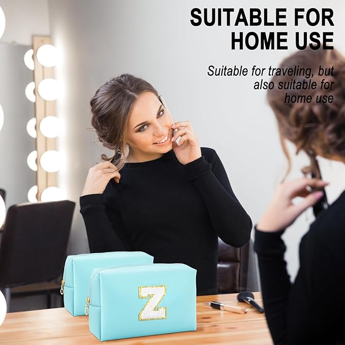 Gifts for Girls Initial Makeup Bag Personalized Cosmetic Bag with Zipper Cute Travel Toiletry Bag Waterproof PU Preppy Makeup Pouch Birthday Gift for Teen Girls Women(Blue Z)