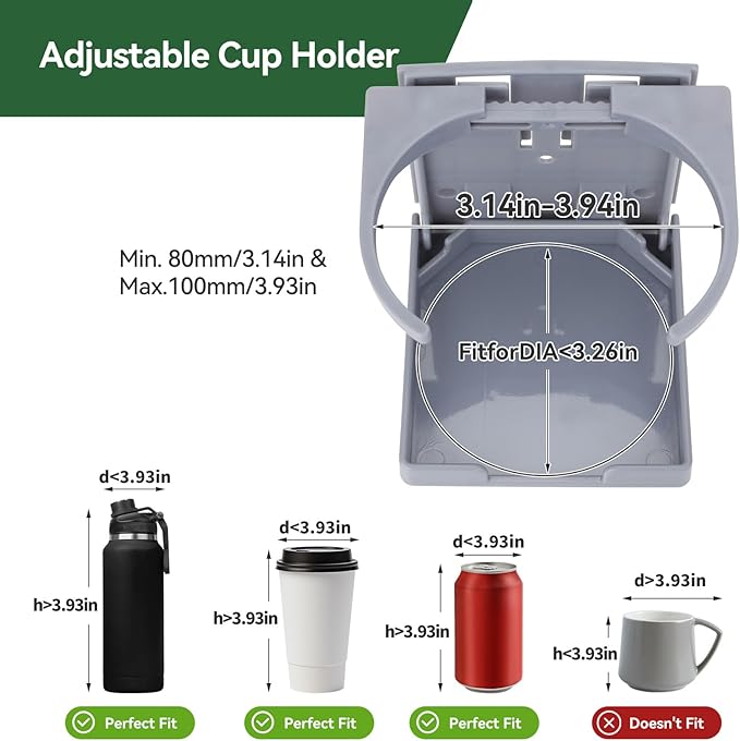 2pcs Adjustable Folding Cup Holder Automotive Water Drink Bottle Holder, fit Most Size Mugs Bottle, with Screws and Tapes, for Car Auto Truck RV Boat Van Camper Caravan Marine Yacht (Gray)