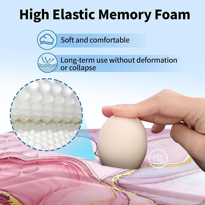 YIWEI Ergonomic Mouse Pad with Wrist Rest - Comfortable Office Mousepad with Memory Foam Wrist Support for Carpal Tunnel Relief, Mouse Pads with Non-Slip Base for Gaming and Home (Pink Marble)