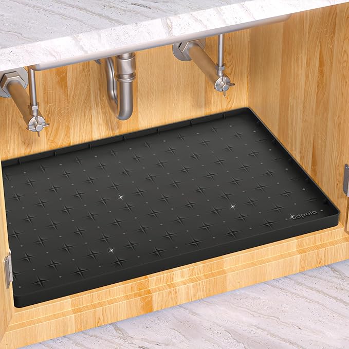 Sdpeia Under Sink Mat 22"×14" Waterproof Silicone Cabinet Liner & Sink Protector for Kitchen & Bathroom, Multi-Purpose Organizers Tray for Pets, Laundry, Cat Litter Mat, Black