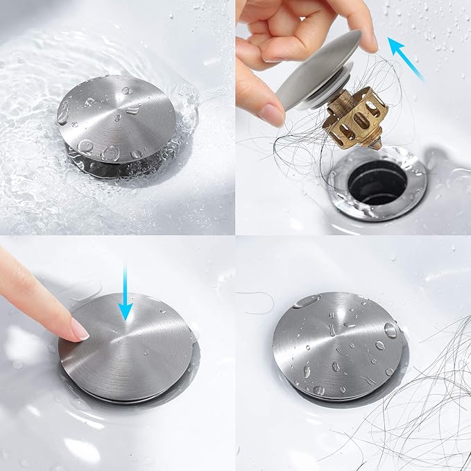 KAIYING Pop Up Drain, Bathroom Sink Drain Stopper with Overflow, Vessel Sink Drain Assembly with Detachable Basket Stopper, Anti-Explosion and Anti-Clogging Drain Strainer (Brushed Nickel)