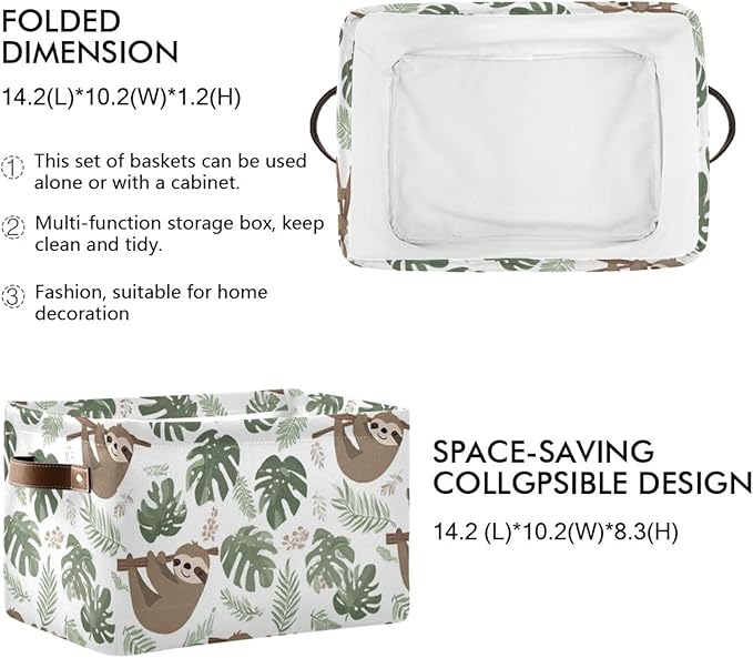 Aslsiy Storage Basket Sloth Tropical Leaves Nursery Bins Baby Box Canvas Clothes Shelf Basket Laundry Hamper Gift Basket for Home Closet 1 Pcs