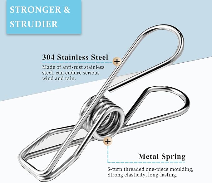 50 Pack Clothes Pins for Hanging Clothes, Stainless Steel ClothesPins Heavy Duty Outdoor Wire Clothes Pins Large Laundry Pins Metal Clips, 2.36inch/6cm