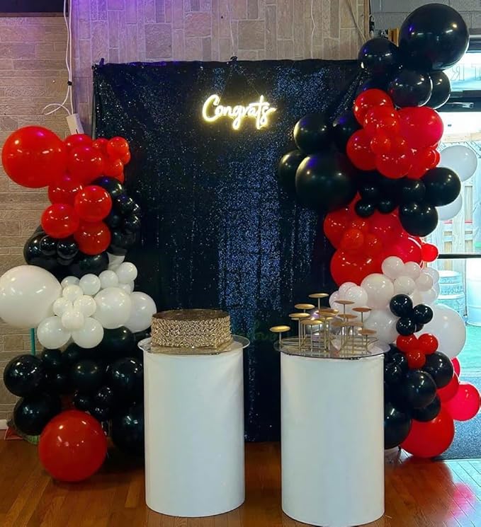 EICUECUE Red and Black White Balloons Garland Arch Kit 200Pcs - 5 10 12 18 inch Different Size Balloons for Graduation Birthday Anniversary Racing Car Poker Card Theme Party Decorations