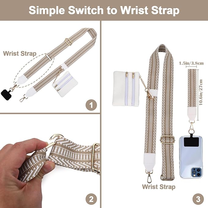 XANGNIER Clip and Go Strap for Phone with Wallet Crossbody, Phone Strap with Zippered Wallet, Adjustable Anti Theft Cellphone Lanyard for Women, Cellphone Chain Accessories,Multicolor 20